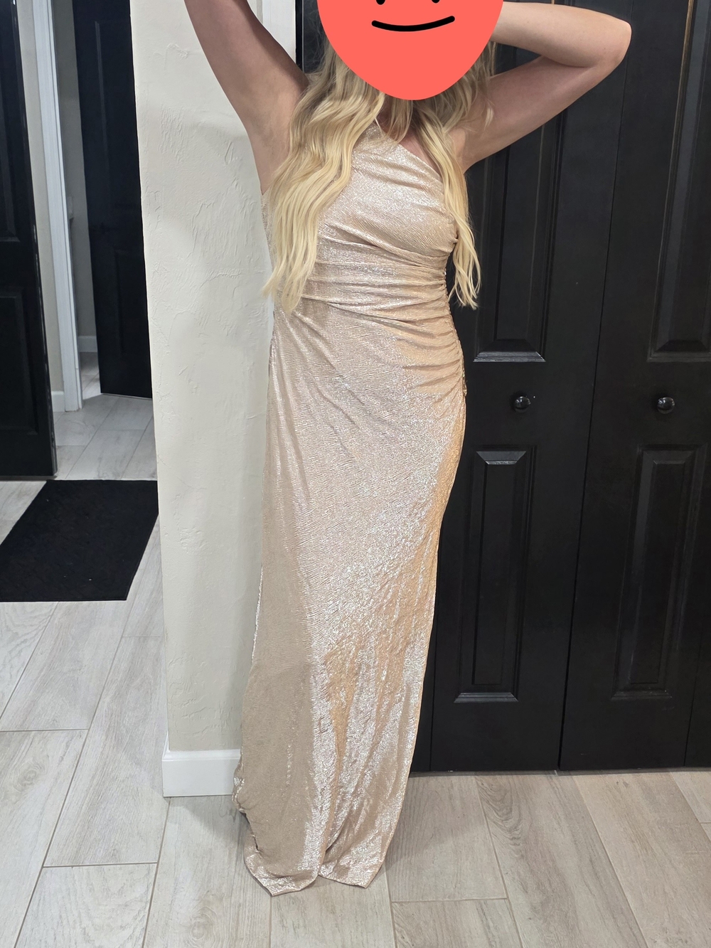 Calvin Klein Rose Gold One-Shoulder Sequin Maxi Dress